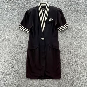 VTG 80s John Roberts Dress 12 Black White Stripe Shirt Dress Above Knee Sheath